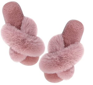LADIES LUXURY FLUFFY SLIPPERS, BEDROOM SLIPPERS, CRISS CROSS FUZZY OPEN TOE, FURRY SLIDES SHOES