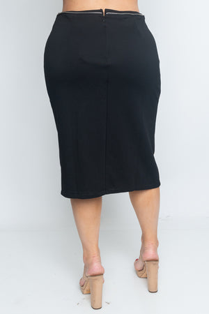 Over Knee Plus Size Skirt Zipper on side Beige or Black