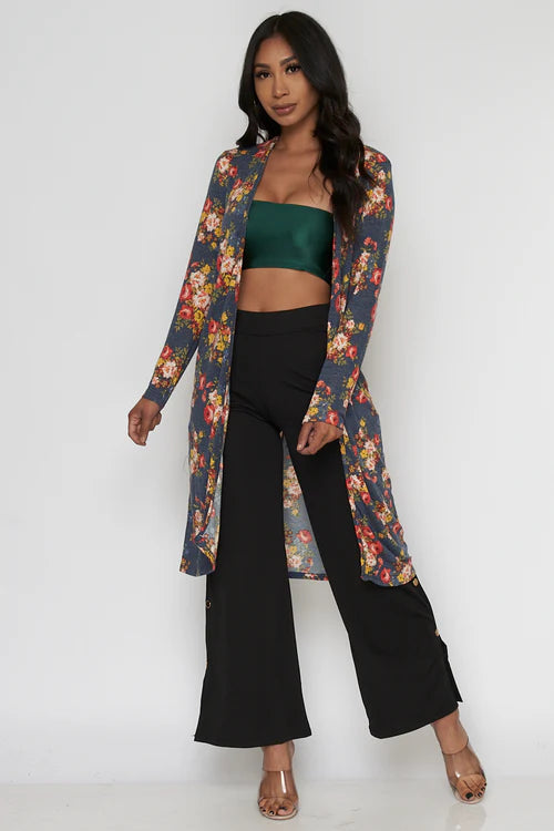 Open Front Floral Duster Cardigan