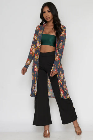 Open Front Floral Duster Cardigan