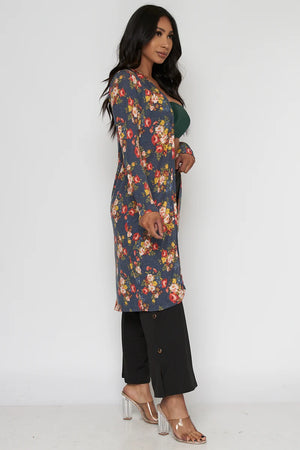 Open Front Floral Duster Cardigan