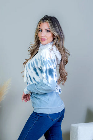 Burst Tie Dye Long Sleeve Hoodie Sweater with Drawstrings in Beach Sand