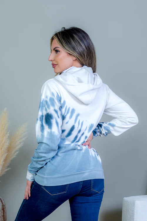 Burst Tie Dye Long Sleeve Hoodie Sweater with Drawstrings in Beach Sand