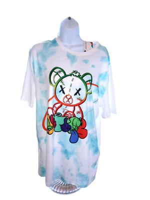 Unisex Trendy Cartoon Bear, Money & Lion Pattern Print Mens T-Shirt, Graphic Tee Summer Clothes