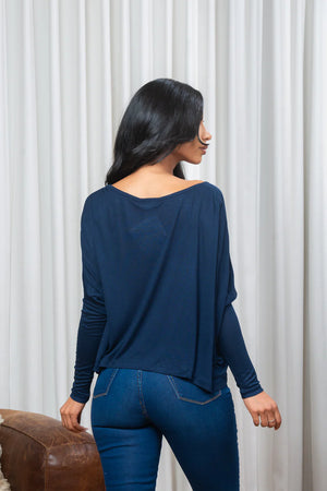 3/4 Sleeve Oversized Round Neck Crop Top