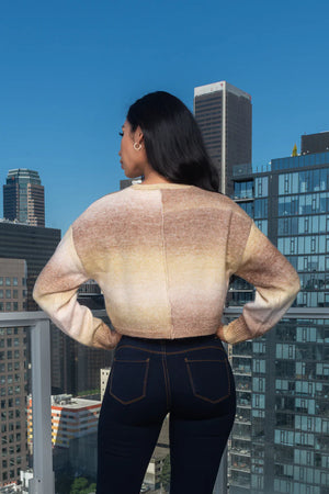 Soft Two Tones Knit Round Neck Crop Sweater
