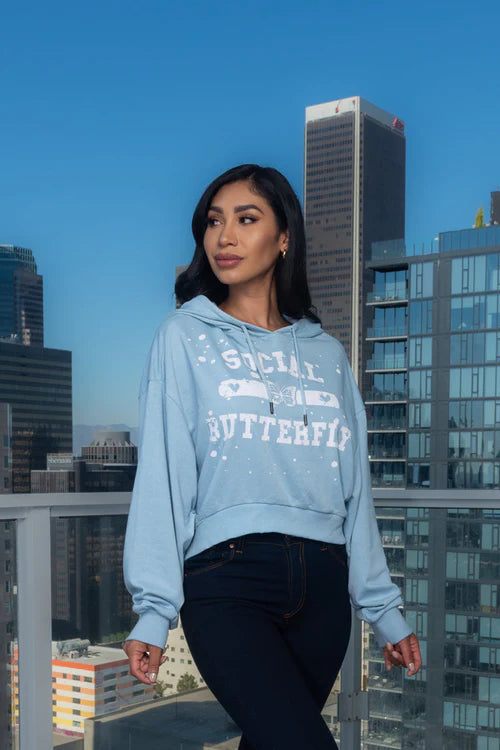 "Social Butterfly" Hooded Dolman Crop Sweatshirt