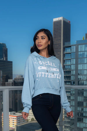 "Social Butterfly" Hooded Dolman Crop Sweatshirt