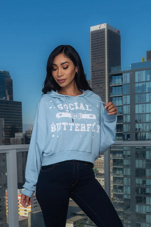 "Social Butterfly" Hooded Dolman Crop Sweatshirt