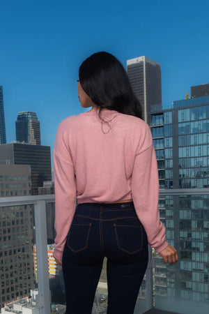 Soft Pull Over Round Neck Crop Sweater W/ Elastic on Waist