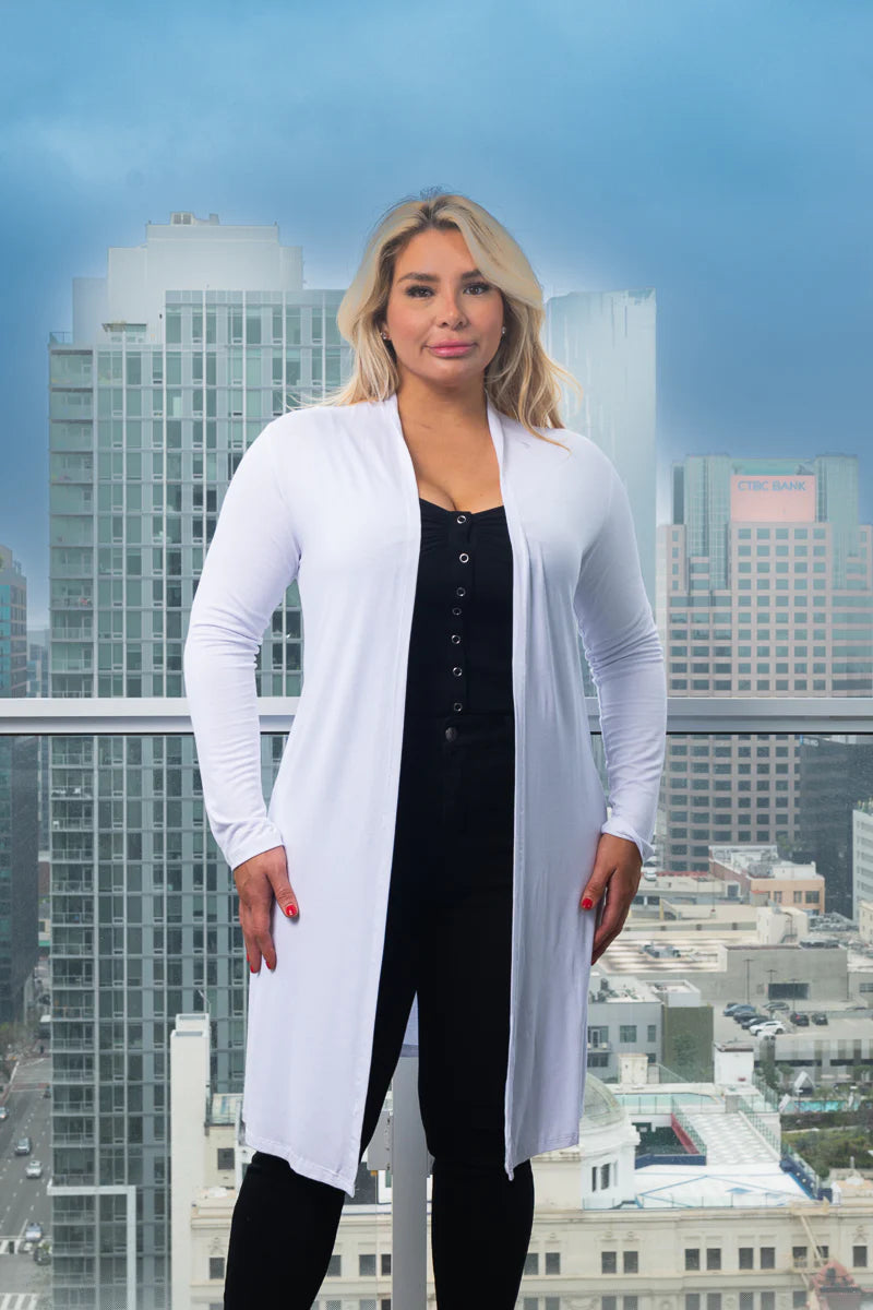 Plus Size Open Front Light Weight Solid Long Cardigan