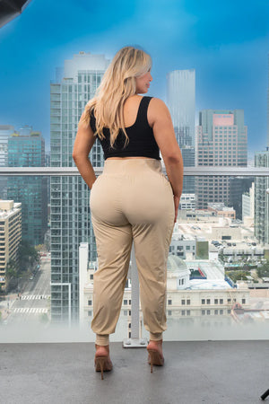 Plus Size High Waist Luxe Jogger Pants With Cargo Pockets