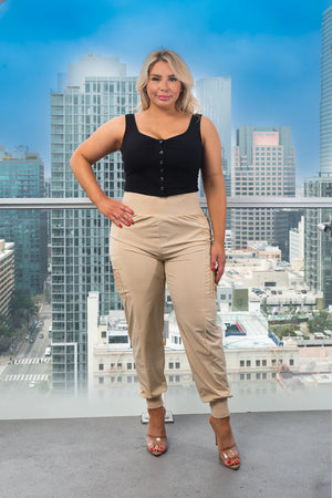 Plus Size High Waist Luxe Jogger Pants With Cargo Pockets
