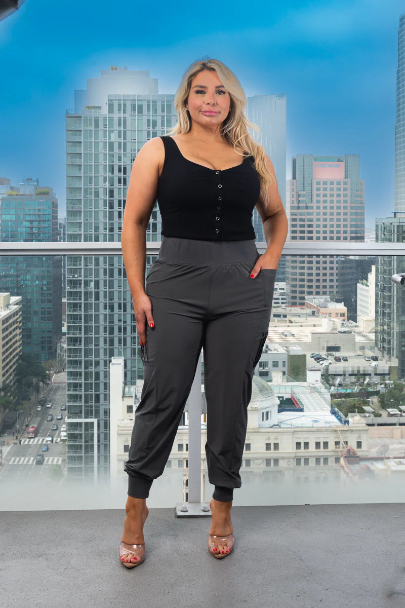 Plus Size High Waist Luxe Jogger Pants With Cargo Pockets