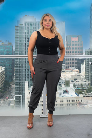Plus Size High Waist Luxe Jogger Pants With Cargo Pockets