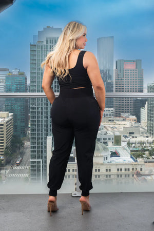 Plus Size High Waist Luxe Jogger Pants With Cargo Pockets