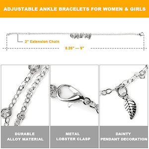 Ankle Bracelets for Women & Girls Gold Silver Anklet Set Adjustable Anklet Bracelet Waterproof Beach Ankle Bracelets Boho Anklets Bead Heart Charm Anklet for Party Birthday Wedding