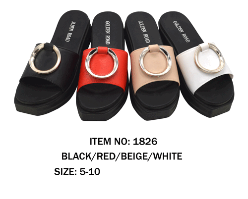Fashionable Wedge Sandals Ring Decor on Top for Women Comfort Slip-On Sweet Slippers Platform Slide Sandals