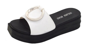 Fashionable Wedge Sandals Ring Decor on Top for Women Comfort Slip-On Sweet Slippers Platform Slide Sandals