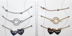 LOVE HEART 3 SET ANKLETS ~ SILVER OR GOLD PLATED - RosieSensation's