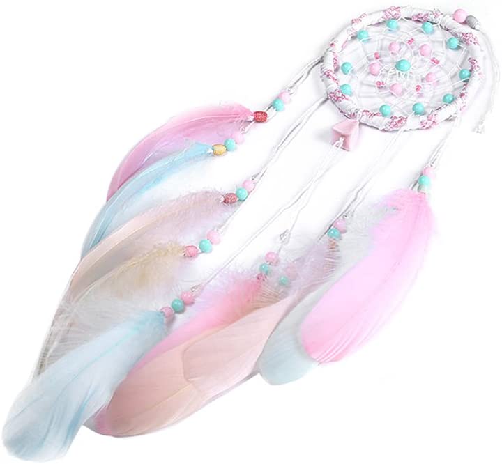 Handmade Feather Dream Catcher Car Home Hanging Decoration Girls Gift for Car Kids Bed Room Wall Hanging Decoration Ornament Craft Colorful Pastels