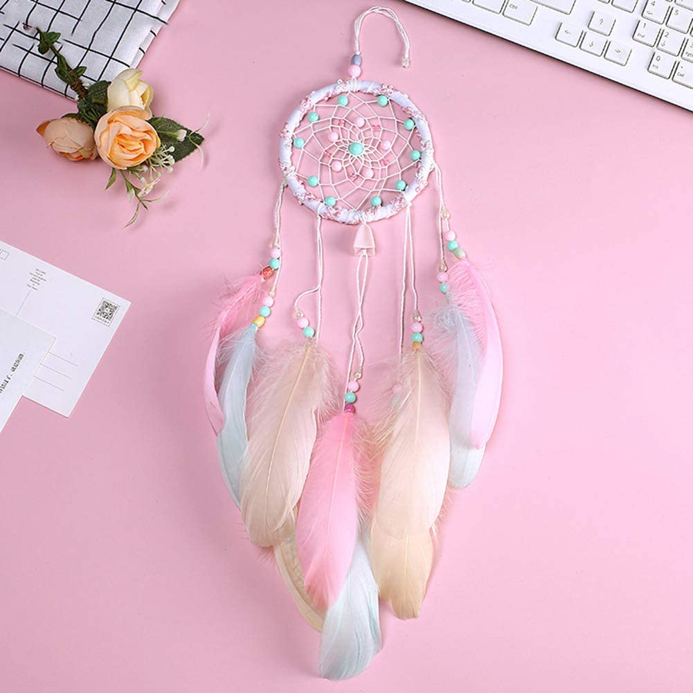 Handmade Feather Dream Catcher Car Home Hanging Decoration Girls Gift for Car Kids Bed Room Wall Hanging Decoration Ornament Craft Colorful Pastels