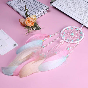 Handmade Feather Dream Catcher Car Home Hanging Decoration Girls Gift for Car Kids Bed Room Wall Hanging Decoration Ornament Craft Colorful Pastels