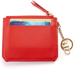 Small Credit Card Wallet，Slim Zipper Card Cases Holder Front Pocket Wallets for women Girls with Key Chain