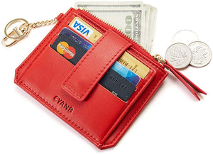 Small Credit Card Wallet，Slim Zipper Card Cases Holder Front Pocket Wallets for women Girls with Key Chain