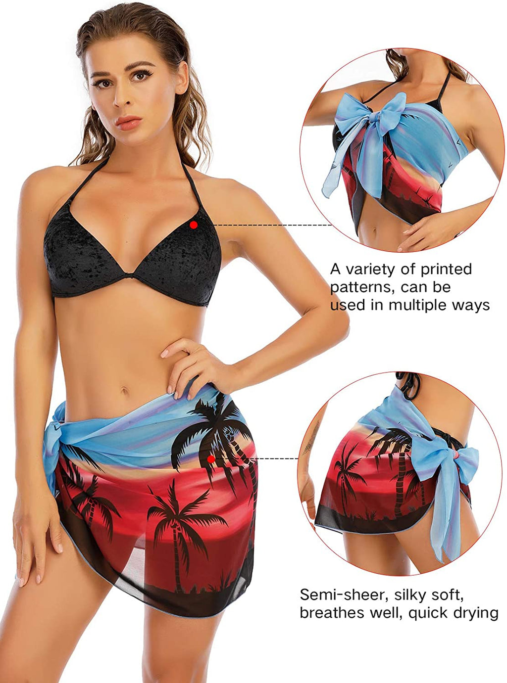 Women's Swimsuit Cover Up Bikini Cover-ups Sarong Pareo Maxi Skirt Sarongs Sheer Bikini Wrap Chiffon Cover Ups