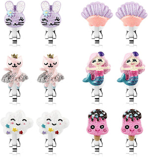 Rosie's Cute Unicorn Fox Mermaid Clip On Earrings for Little Girls, Girls Animal Clip On Earrings Ice Cream Earrings Toddler Girls Dress Up Jewelry