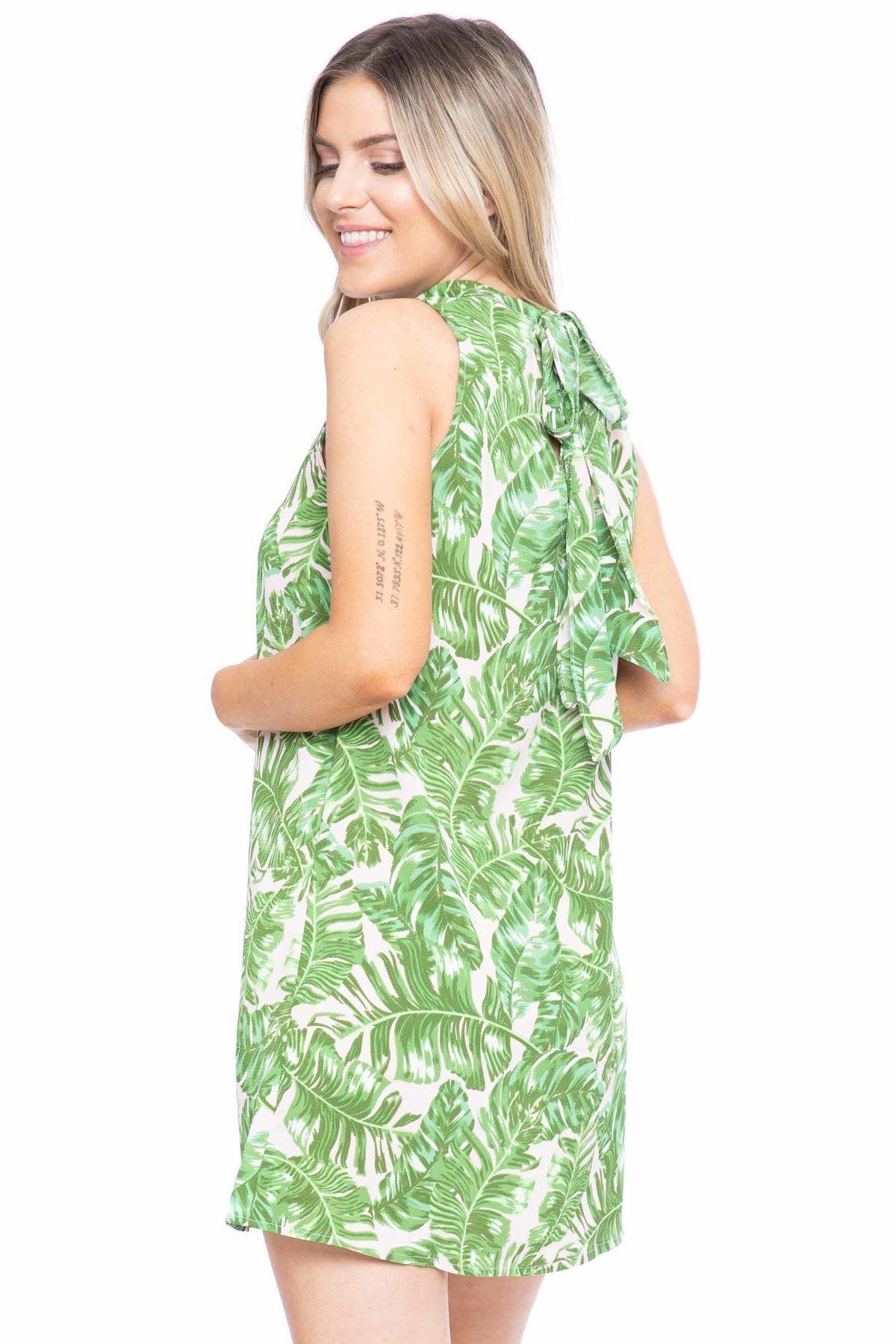 Hawaiian Leaf Print, Sleeveless, A-line Dress - RosieSensation's