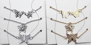 BUTTERFLY ANKLETS SET OF 3 ~ SILVER OR GOLD PLATED - RosieSensation's