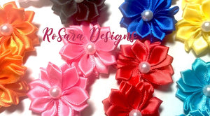 30PCS(15PAIRS) Cute Dog Hair Bows with Rubber Bands Pearls Flowers Topknot Dog Bows Pet Grooming Products 20 variety Colors