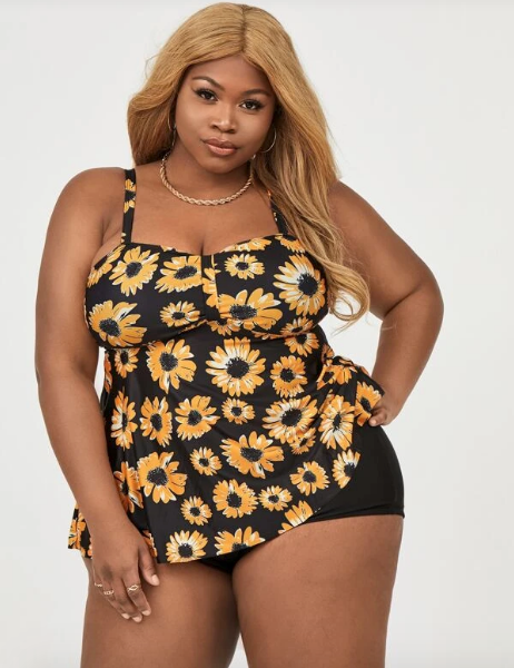 Sunflower Print Shorts Bikini Swimsuit Plus Size
