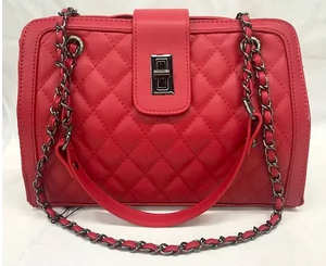 Fashionable Quilted Medium Bag Handbag 1 Magnetic Front Snap lock, Chain Link Strap