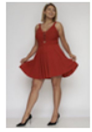 CHRISTMAS RED PLUS SIZE MINI DRESS CUT OUT FRONT BOTTOM FLARE SLEEVELESS THICK STRAP