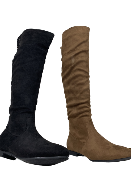 Women's Black Thigh High Over The Knee Flat Boots Faux Suede