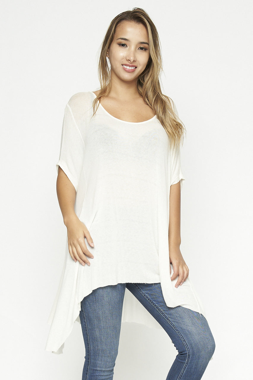 IVORY WIDE PONCHO STYLE LIGHTWEIGHT KNIT TOP