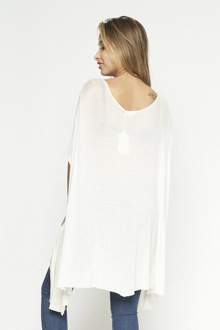 IVORY WIDE PONCHO STYLE LIGHTWEIGHT KNIT TOP PLUS SIZE
