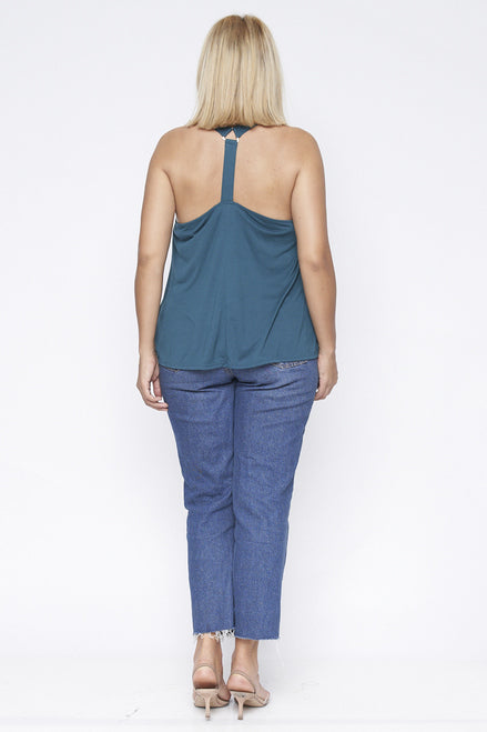 TEAL SLEEVELESS ROUND NECK OPEN BACK PLUS SIZE TOP