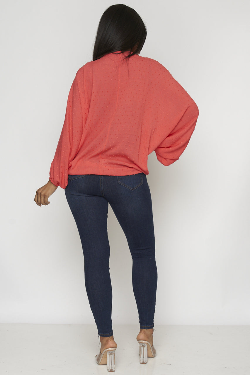 BUTTERFLY SLEEVE LIGHTWEIGHT CARDIGAN TOP WITH LACE TRIM BOTTOM TIE UP Coral/Pink Or Black