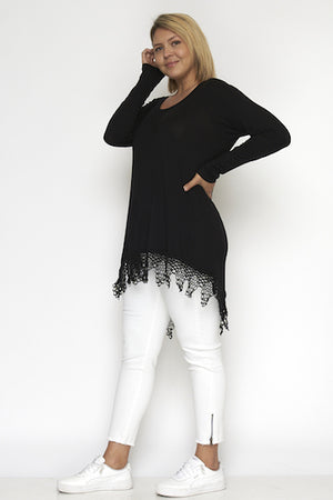 PLUS SIZE TUNIC TOP W/CROCHET LACED ENDINGS & LONG SLEEVES