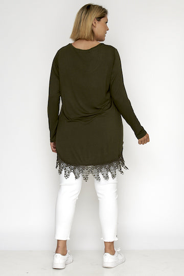 PLUS SIZE TUNIC TOP W/CROCHET LACED ENDINGS & LONG SLEEVES