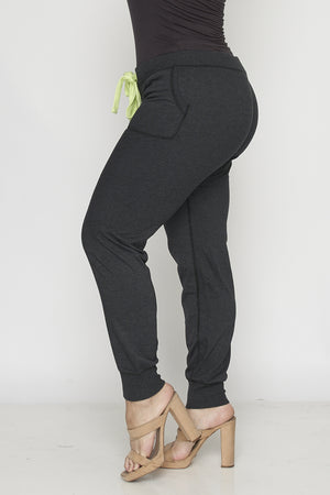 Black or Gray PLUS SIZE SWEATPANTS with Neon Green or Pink Tie up