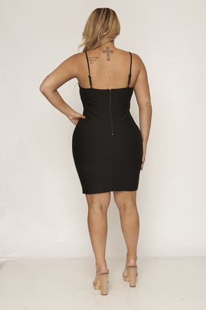 GORGEOUS BLACK PLUS SIZE BODYCON FORM FITTING DRESS WITH SIDE TIE UPS