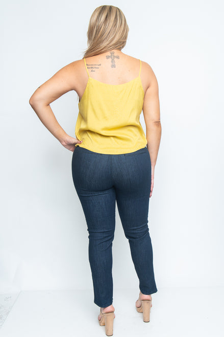 Mustard Lightweight Tie Front Plus Size Sleeveless Top