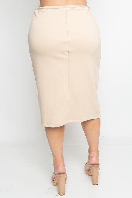 Over Knee Plus Size Skirt Zipper on side Beige or Black