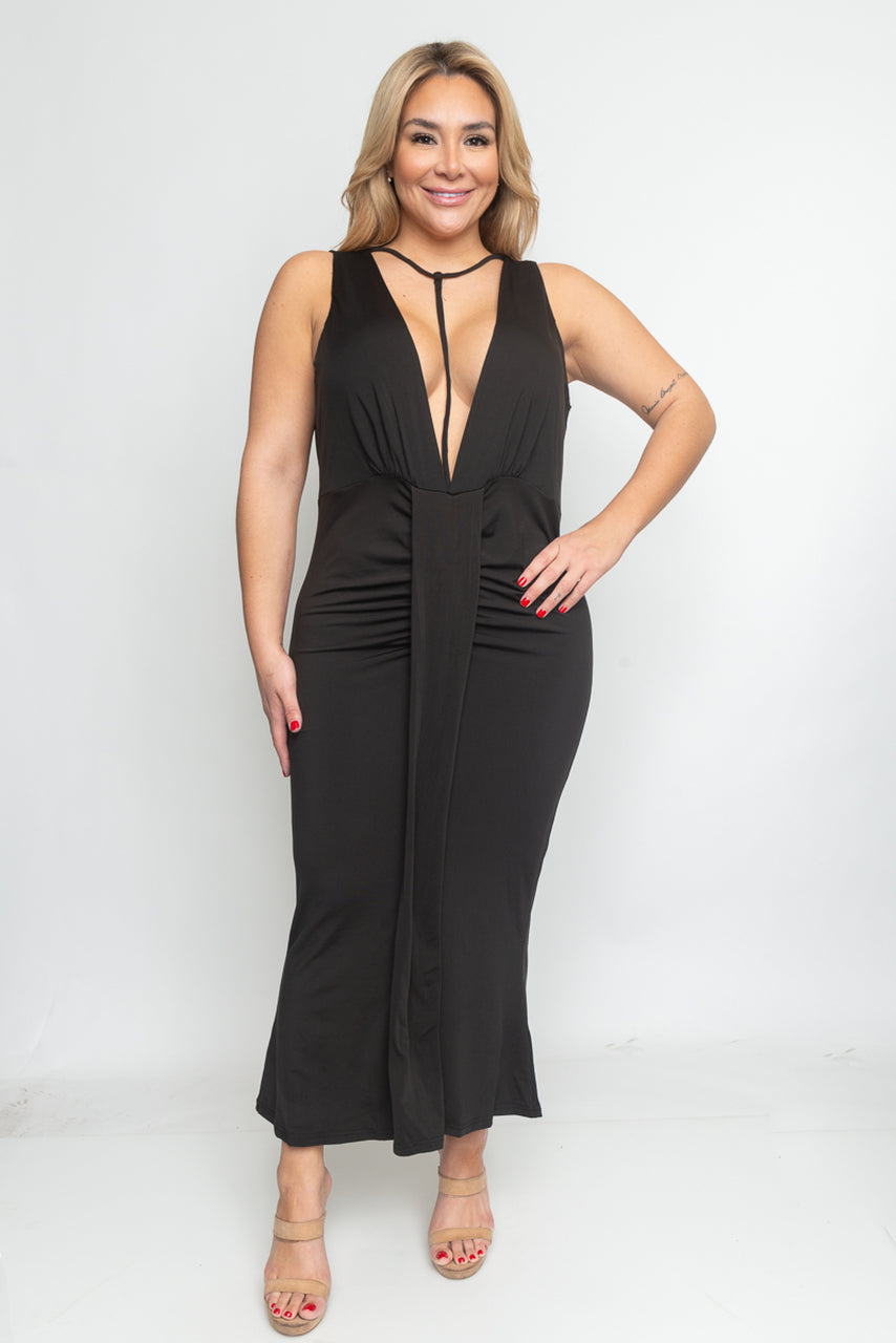OPEN SHOULDER TIGHT FITTING PLUS SIZE ANKLE LENGTH DRESS