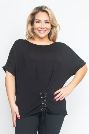Black Tie up on bottom Short Sleeve Top Plus Size